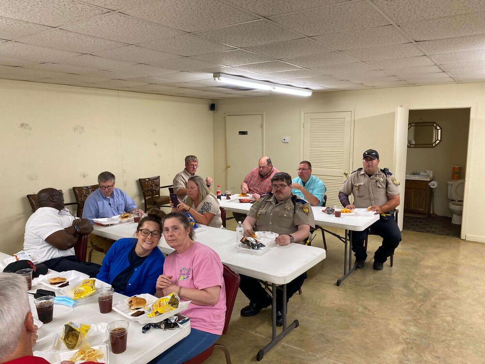 Staff eating lunch.