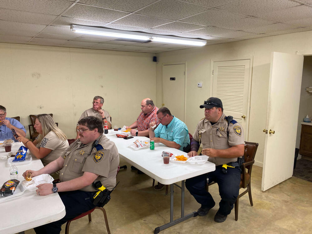 Staff eating lunch.