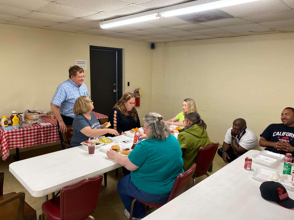 Staff eating lunch.