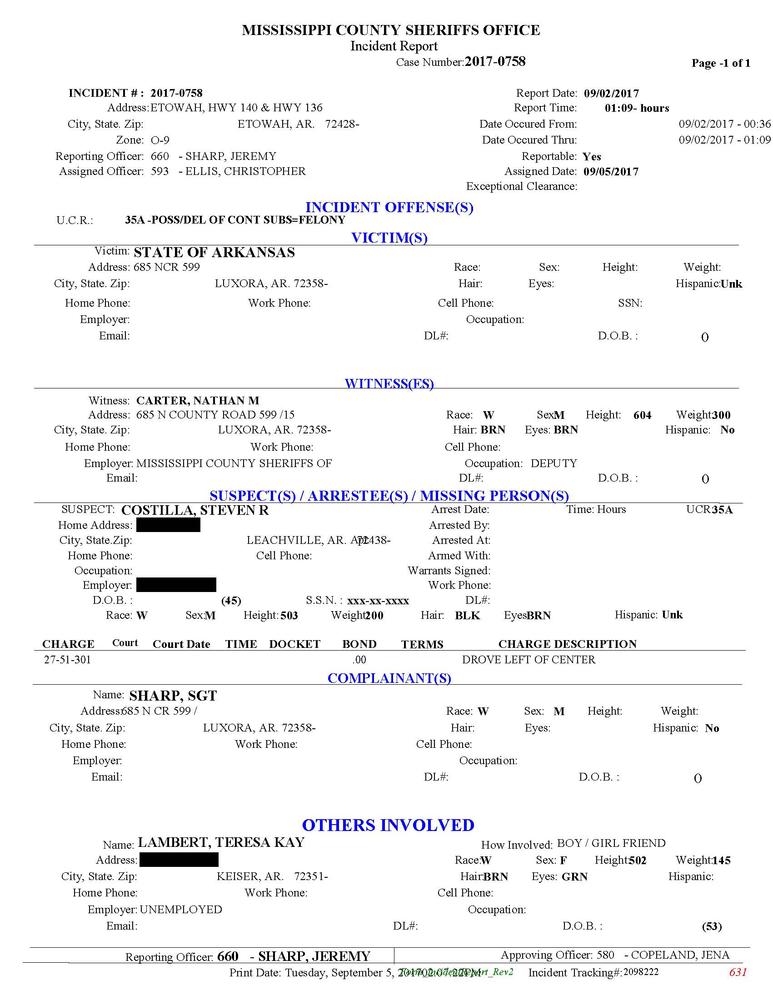 Page one of incident report.