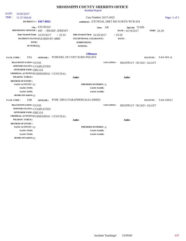 Image of page one of incident report. 