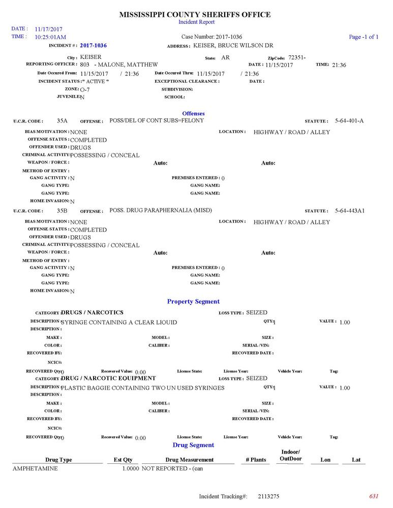 Image of page one of incident report. 