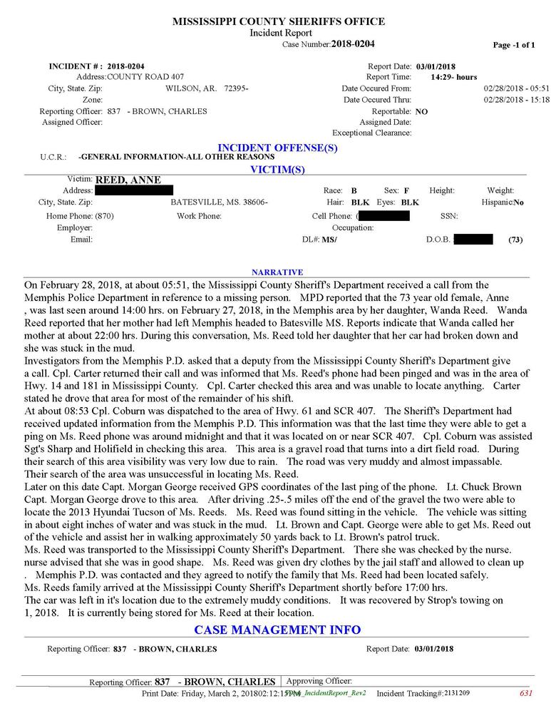 Image of page one of incident report. 