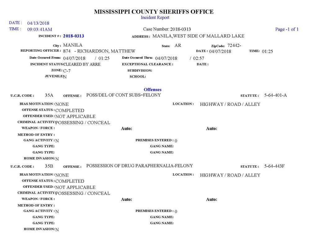 Image of page one of incident report. 