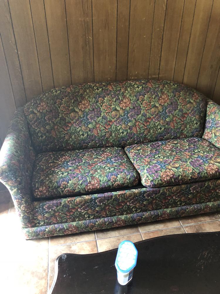 Photo of a floral couch.