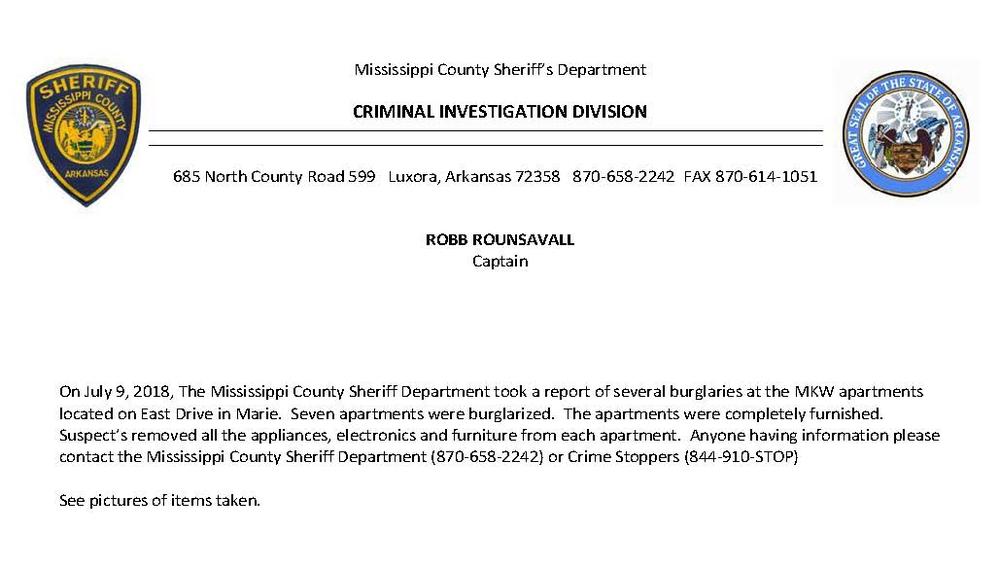 Photo of short press release about stolen items. 