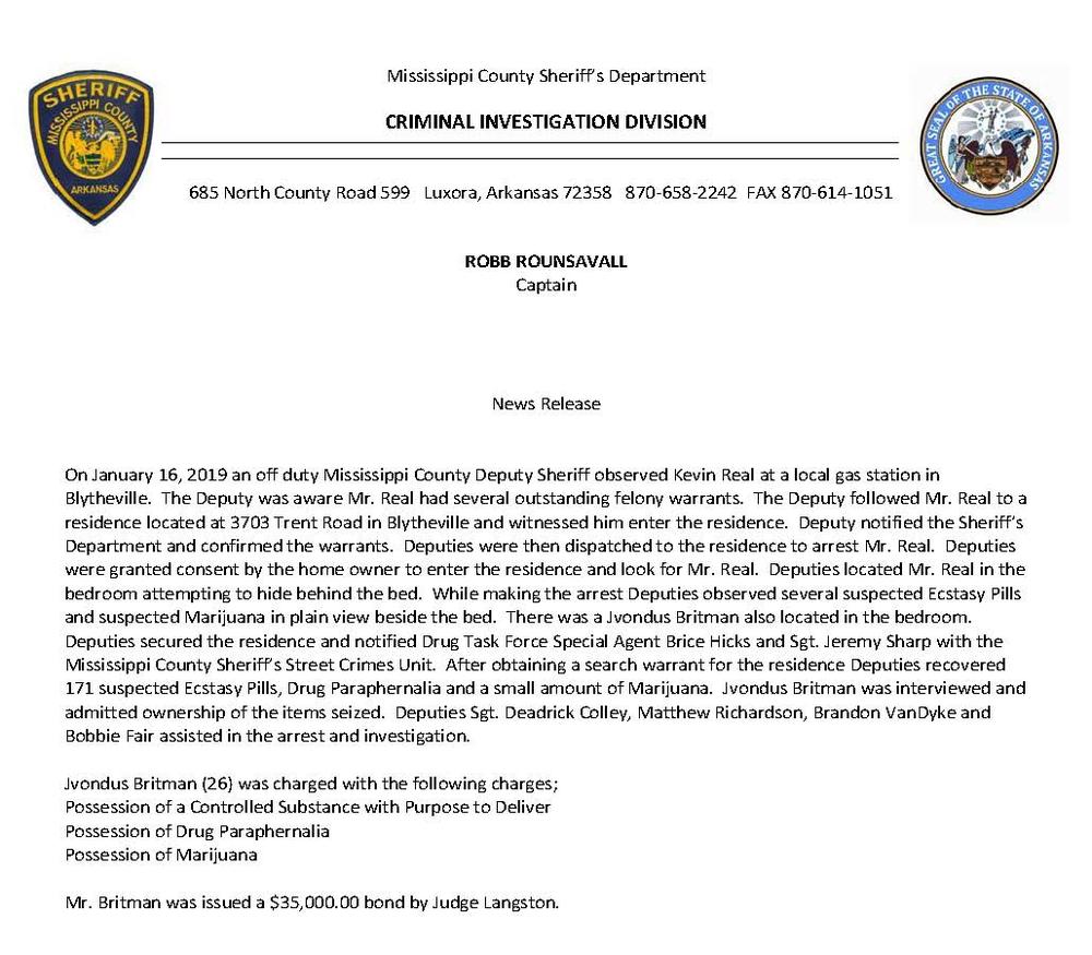 Press release by Captain Robb Rounsavall.
