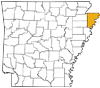 Map showing Mississippi County location within the state of Arkansas